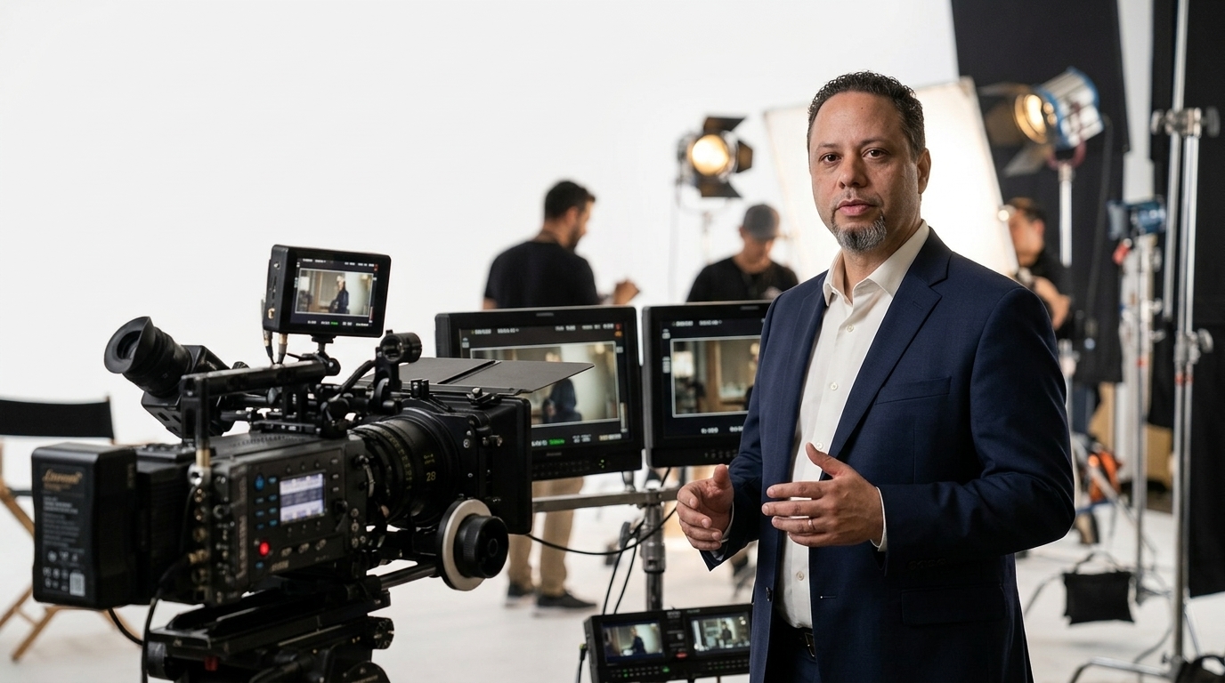 Tristan leading production on set