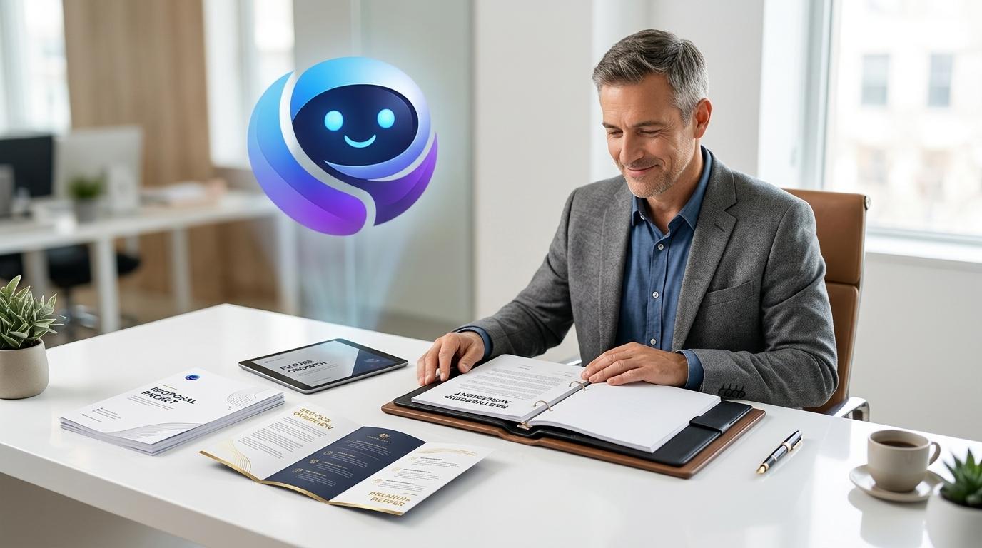 Bruno guiding a business launch from answers to completed assets