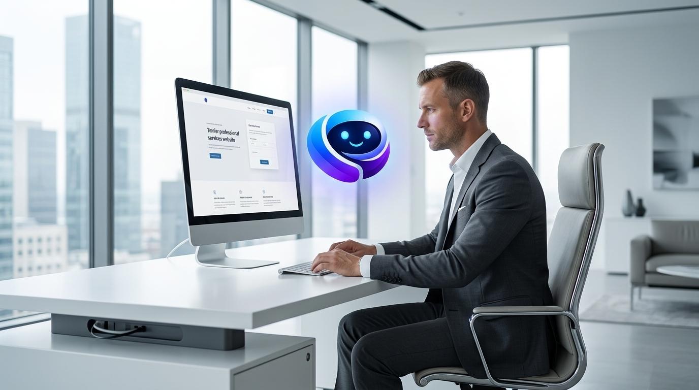 Bruno helping a founder review a polished website on desktop